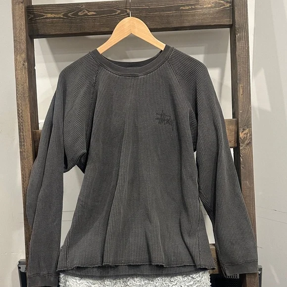 Stussy Gray Waffle Knit Long Sleeve - Picture 1 of 3